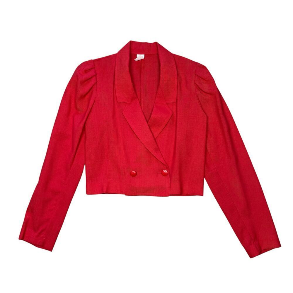 Vintage 1950s / 1960s red crop blazer with puff shoulders XS - Picture 2 of 9